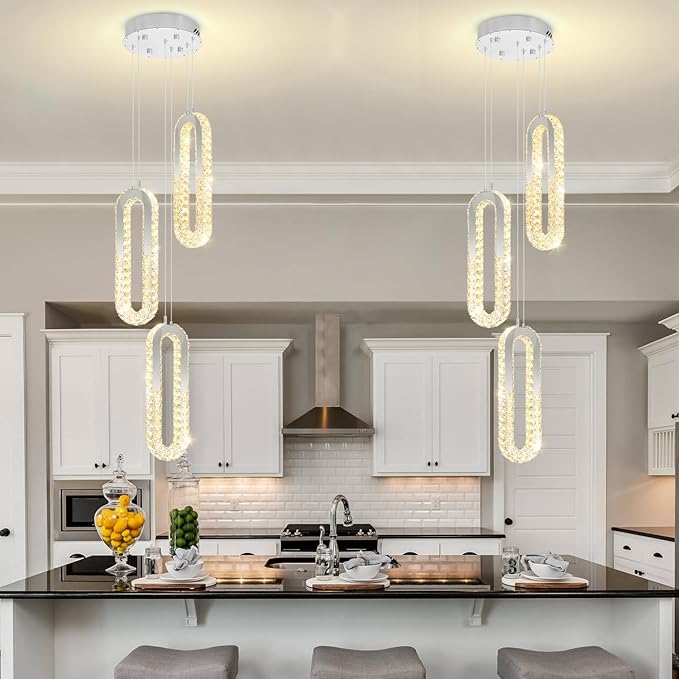 3-Light Modern Pendant Light for Kitchen Island Crystal Ring Chandelier Silver by Ykolupty