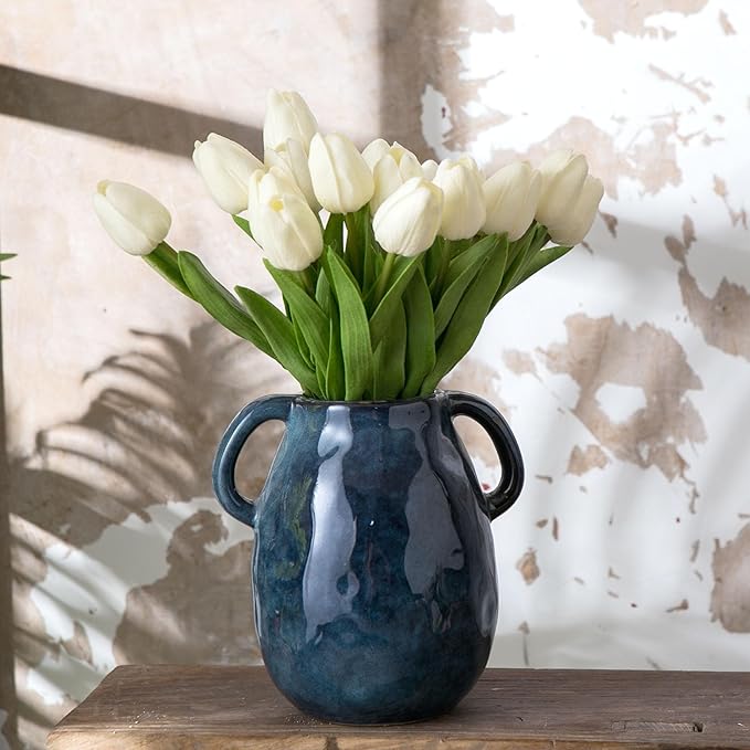 Blue Ceramic Vase with 2 Handles - Image 5