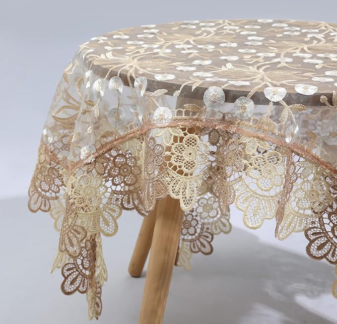 vctops Damask Lace Patchwork Tablecloth Luxury Square Small Table Cover Elegant - Image 4