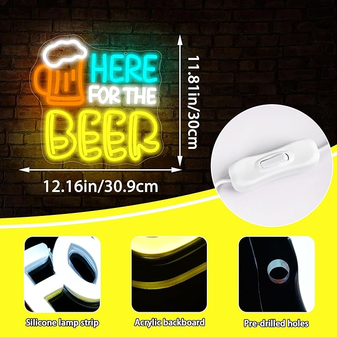 Here for The Beer Neon Sign for Wall Decor Beer Neon Light for Man Cave - Image 3