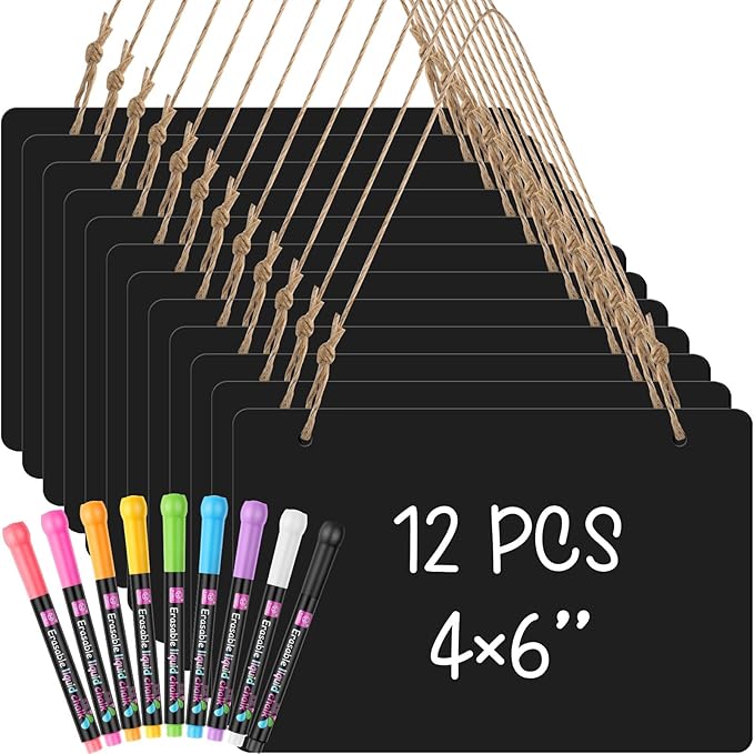 12 Pcs 4 x 6 Acrylic Chalkboard Hanging Sign by MotiMind