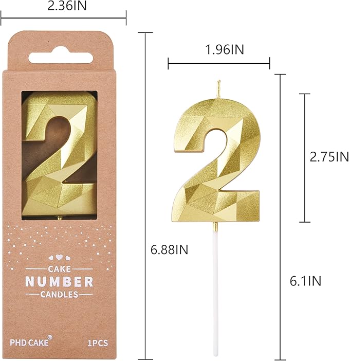 PHD Crystal Gold 2.76 Inch 2 Number Birthday Candles - Image 6