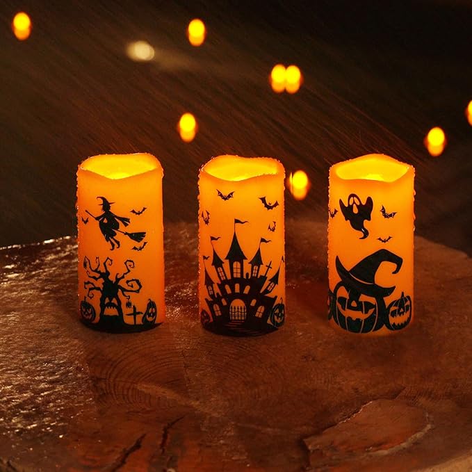 Homemory Halloween Candles, Battery Operated Decals Plastic LED Pillar Candles - Image 6