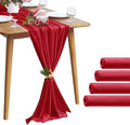 5 Pack 10Ft Red Chiffon Table Runner Sheer 29x120 Inch by Pufogu