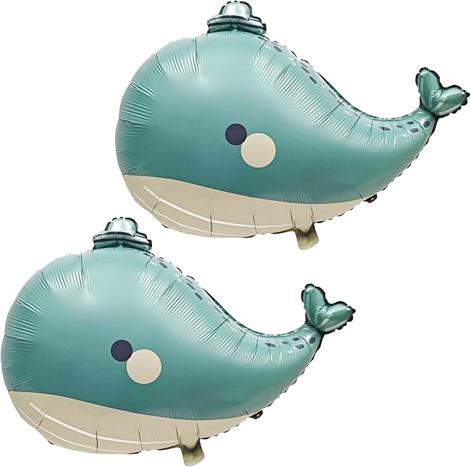 2PCS Cute hat Whale Balloon Big blue whale Foil Mylar Balloons Ocean Balloons by YOIOZAIZAI