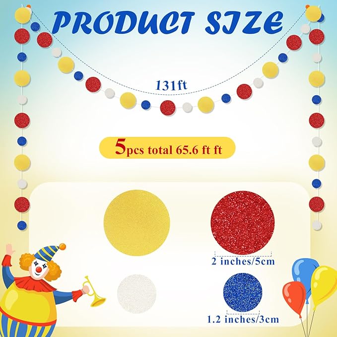 Outus 5 Pieces Colorful Dots Paper Garland Round Glitter Garland Hanging - Image 2