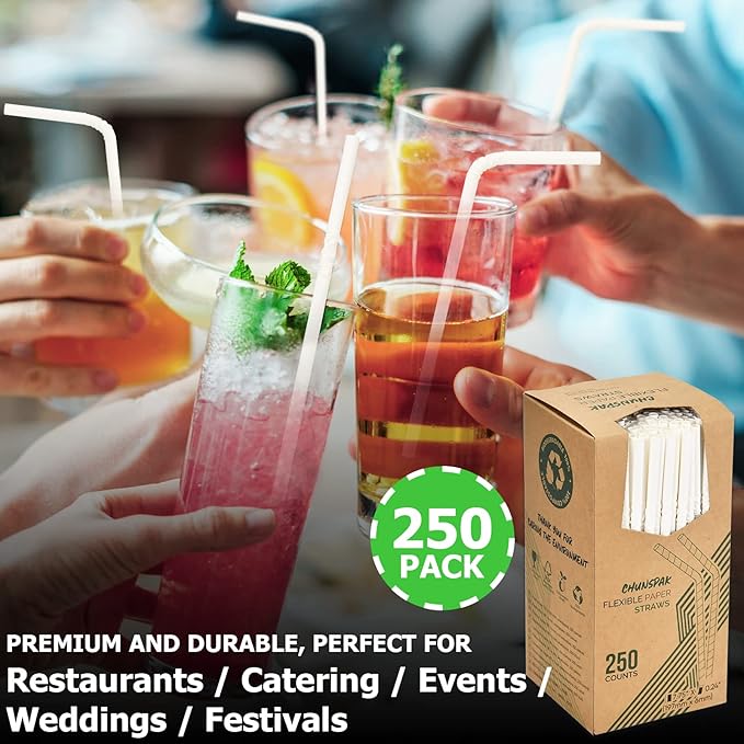 Bendable Paper Straws for Drinking, 7 3/4 inches, Home and Restaurant - Image 5