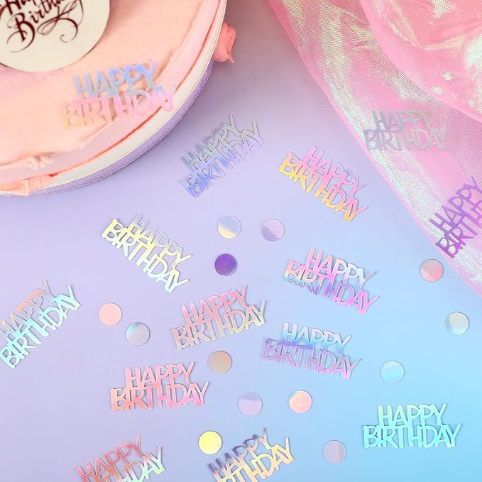 MARFOREVER Iridescent Happy Birthday Confetti, Birthday Party Confetti Metallic - Image 5