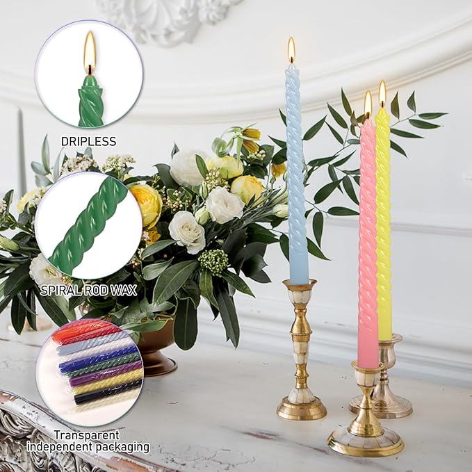 12-Pack 12-Color Spiral Taper Candles - Image 6