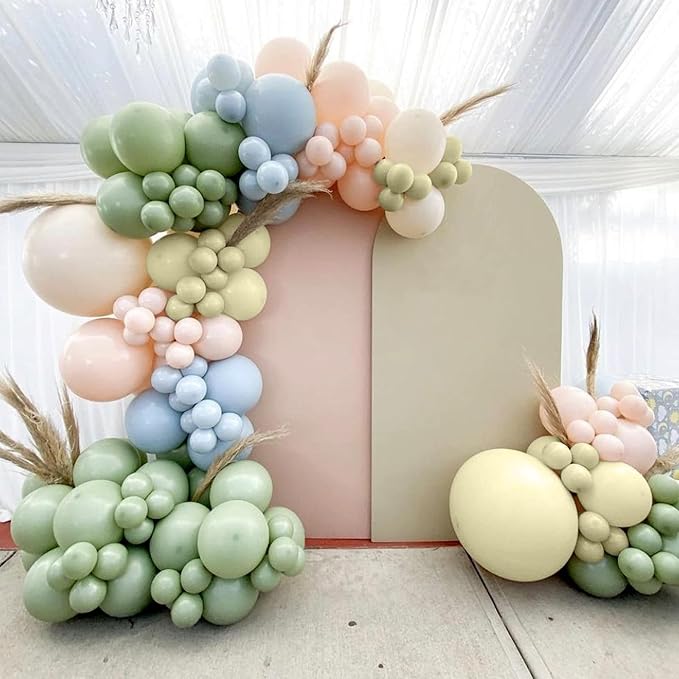 Sage Green Blue Balloons, 12 Inchs Dusty Blue Yellow Avocado Green Apricot - Image 4