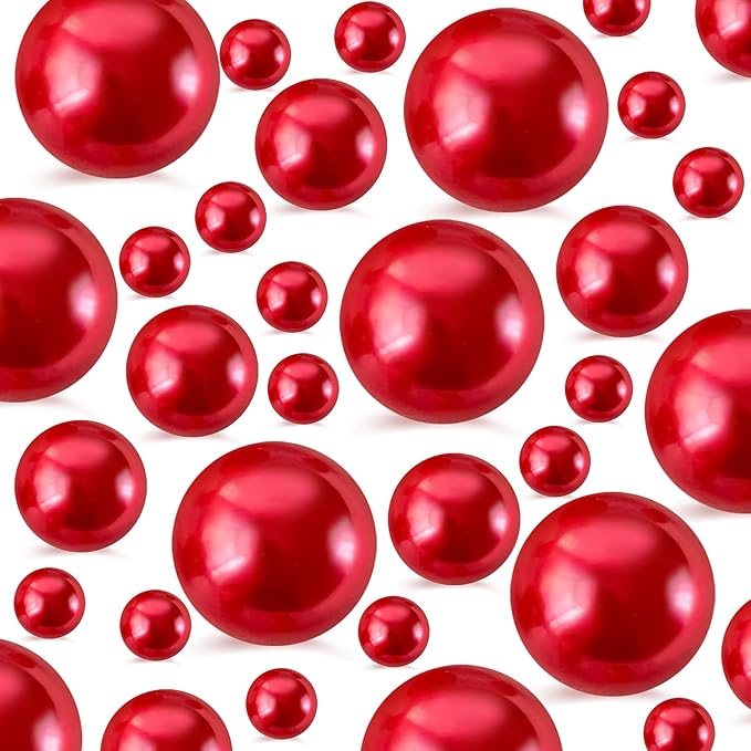 260Pcs Red Glossy Beads for Centerpiece Decor, Artifical Pearls Vase Filler by EGKamhFloatingBeadsPearls