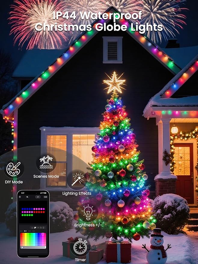 46ft Smart Color Changing Christmas Lights, 100 LED RGB Globe String Lights App - Image 5