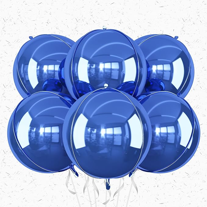 6Pcs Royal Blue Round Foil Balloons, Giant 4D Round Ball Balloons, 22 Inch by Adorely