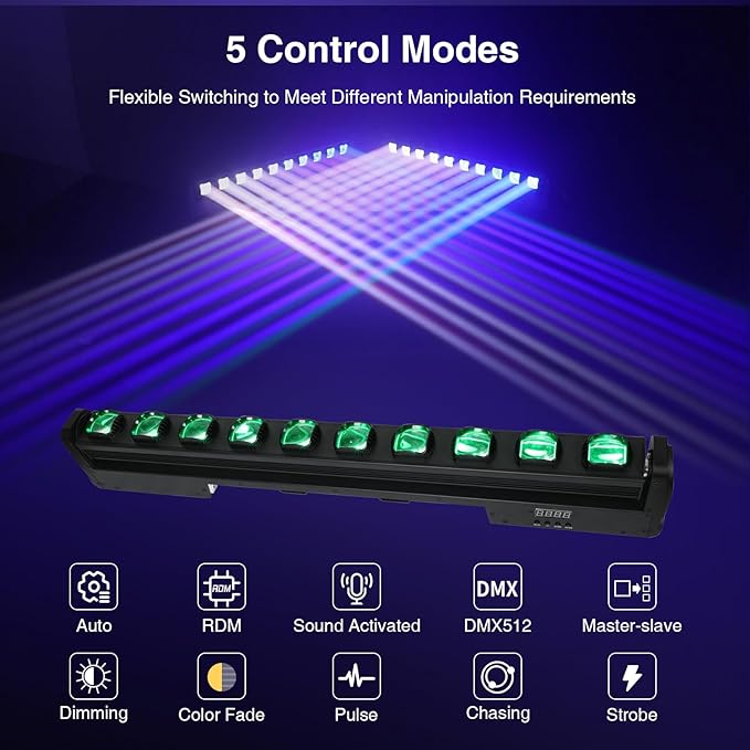 Betopper 10x15w RGBW Moving Beam LED Light Bar, 10 Eye Stage Light Strobe Beam - Image 2
