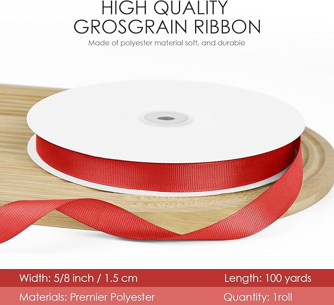 100 Yards 5/8 inch Grosgrain Ribbon, Solid Color Fabric Ribbon Perfect - Image 2