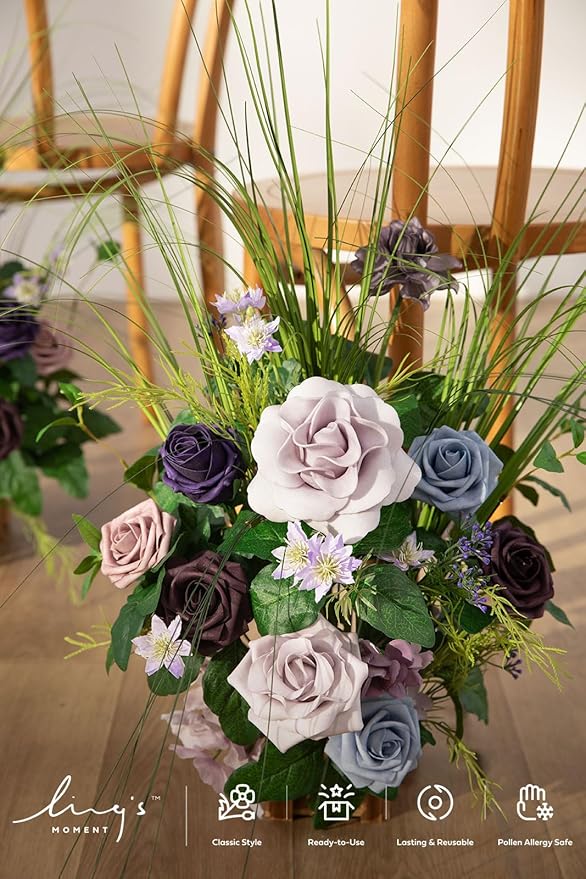 Ling's moment 17.5" Tall Standing Artificial Flowers Arrangements 4 pcs Wedding - Image 3