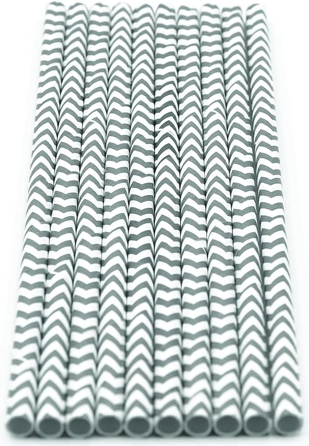 Pack of 900 Gray Chevron Biodegradable 4-Ply Paper Drinking Straws - Image 2