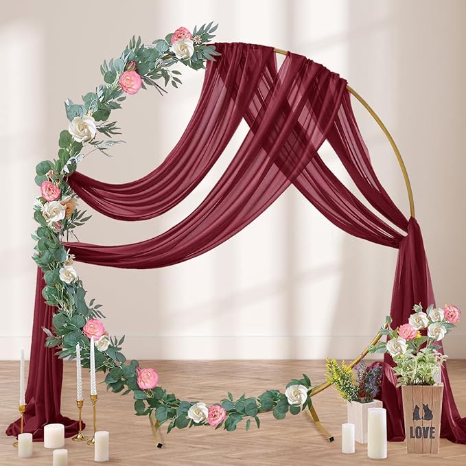 Burgundy Wedding Arch Draping Fabric 2 Panels 29" x 20 FT Red Drapes - Image 3