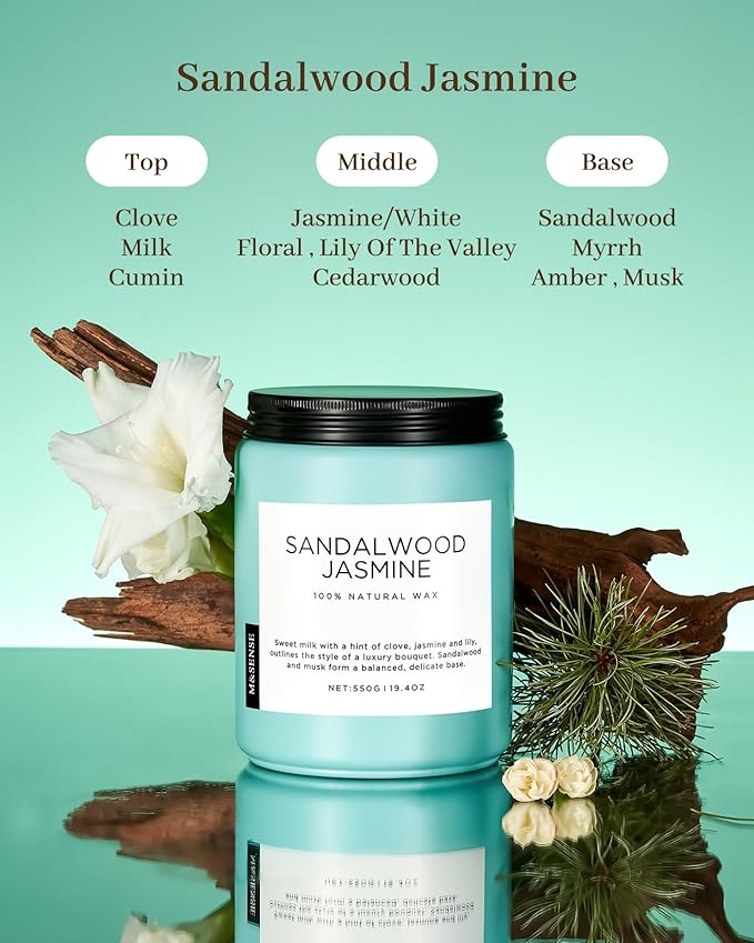 M&SENSE Sandalwood Jasmine Scented Candles, Large Soy Natural Long Lasting - Image 2
