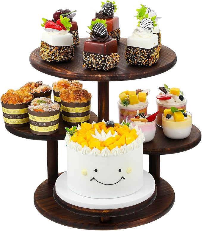 4 Tier Round Cupcake Tower Stand, Wooden Rotatable Cupcake Stand by Unknown