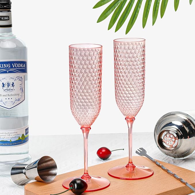 24 Pack Pink Detachable 2 piece Champagne Flutes 5.5 Oz Unbreakable Plastic - Image 4