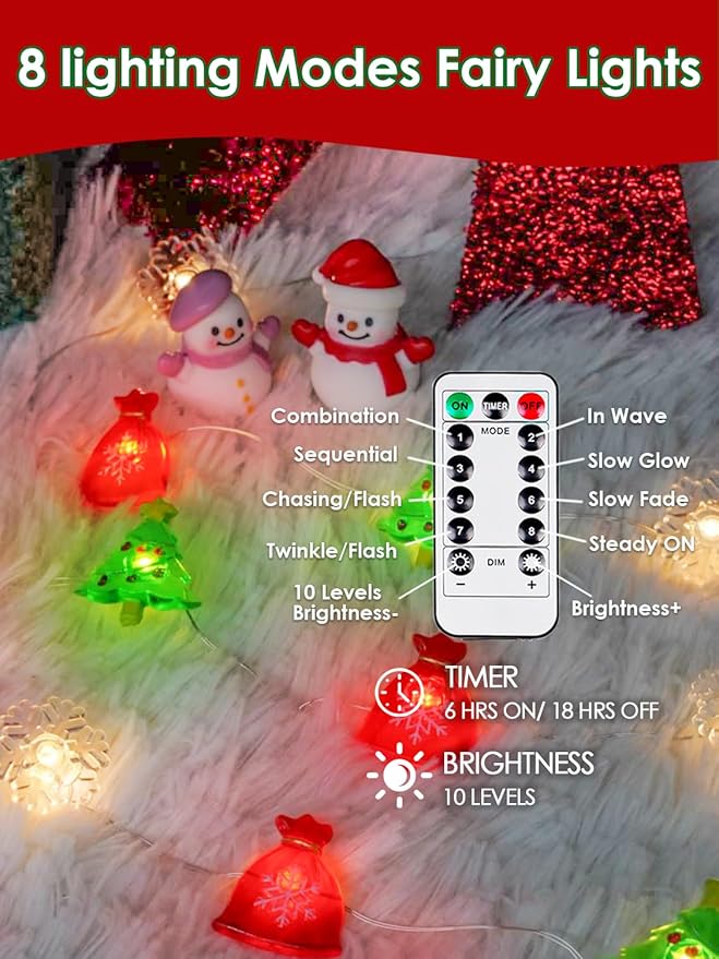 Christmas Decoration Lights, 10FT 30 LED Christmas Tree Snowflake Lucky Bag - Image 2