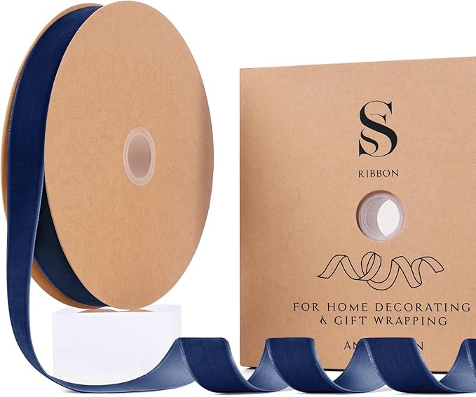 Navy Blue Christmas Velvet Ribbon by Unknown