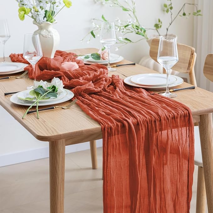 Asee'm 3pcs Cheesecloth Table Runner 120 Inches Long Terracotta Boho Gauze - Image 6