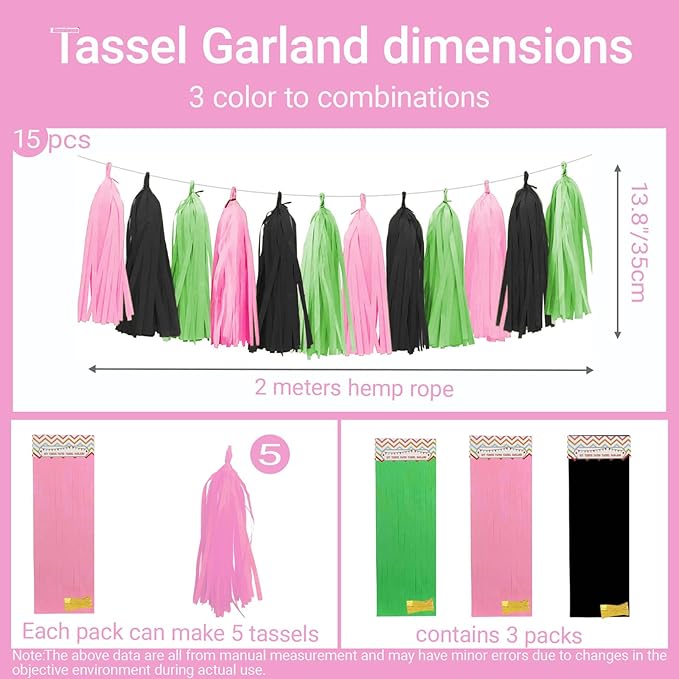Tissue Paper Tassel Garland Banner, 15 Pack, Party Decorations - Image 2