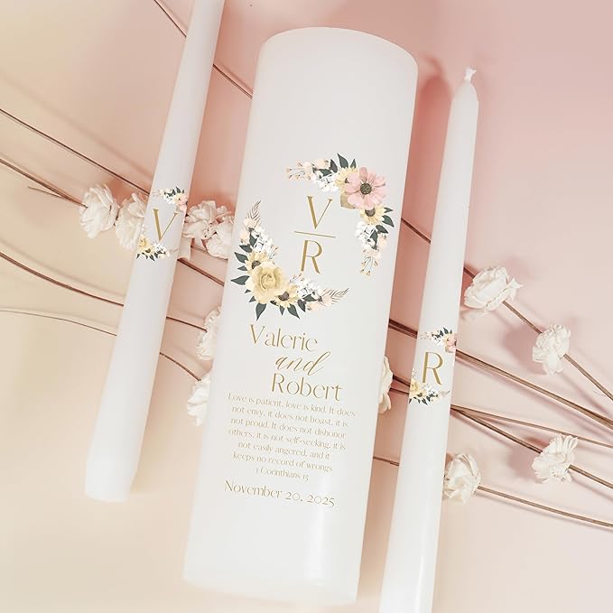 Unity Candles for Wedding, Modern Unity Set, Custom and Personalized Pillar and - Image 2