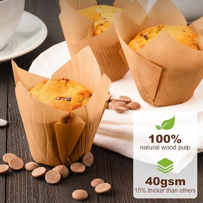 Natural Tulip Cupcake Liners for Baking 200 Cups, Unbleached Parchment paper - Image 4