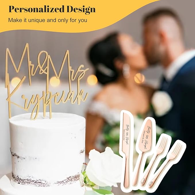 Personalized Wedding Cake Knife and Server Set Stainless Steel Forks Cake - Image 5