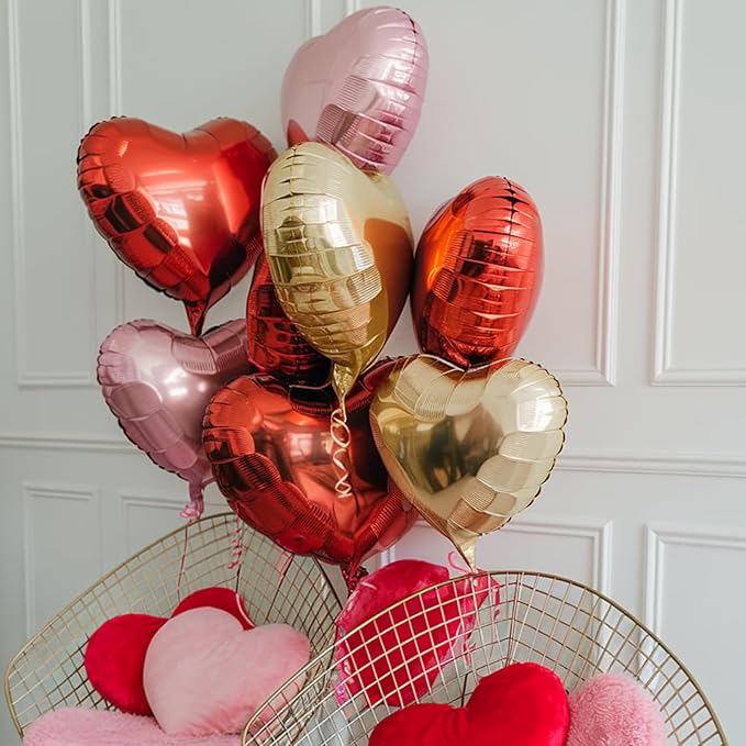 Rose Gold and Pink Heart Balloons, 18 Inch Red Pink Heart Shape Balloon - Image 6