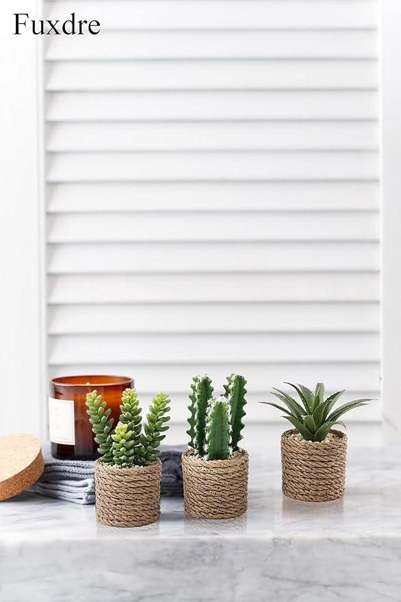 3-Pack Artificial Succulent Plants in Vintage Plastic Pots - Image 4