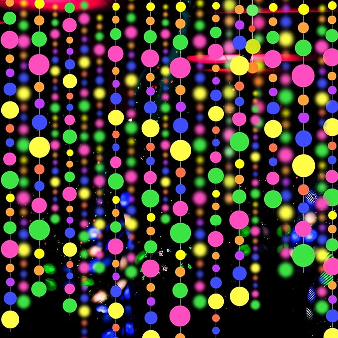 120feet UV Round Dot Paper Neon Garland Neon Streamers Decorations UV Reactive by WELITTCON