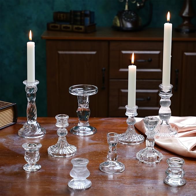 Mumufy 10 Pcs Glass Crystal Taper Candle Holders Clear Glass Candlestick Holder - Image 6