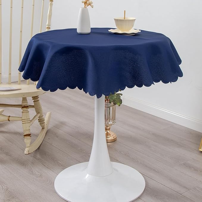 Round Navy Tablecloth 48 Inch Polyester Fabric Washable Table Cloth Decorative by YZKITM