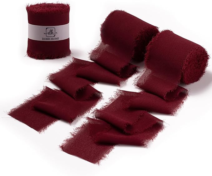 DORIS HOME Burgundy Chiffon Ribbon by DorisHome