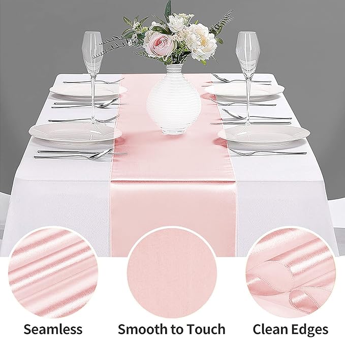 15-Pack Satin Table Runner Rose Gold 12 x 108 inches Long, Table Runners - Image 5