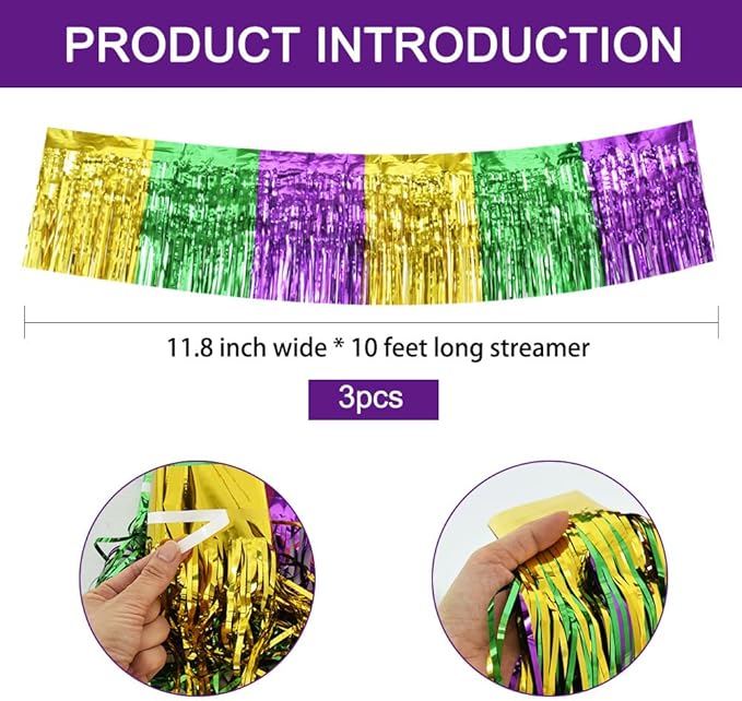 BEISHIDA 3 Packs Metallic Foil Fringe Garland Green Gold Purple Wall Hanging - Image 3
