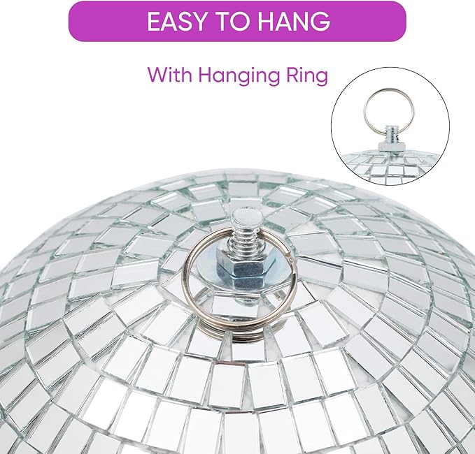 Mirror Disco Ball Decor with Hanging Ring 8" Large Silver Disco Ball Ornament - Image 3