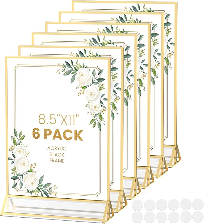 Acrylic Sign Holder 8.5X11 Gold Frames Double-Sided Gold Picture Frames Display by displayyourphotosbrochuresmenusartworkadvertisementsetc