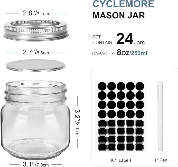 CycleMore 24 Pcs 8oz Clear Glass Mason Jars - Image 2