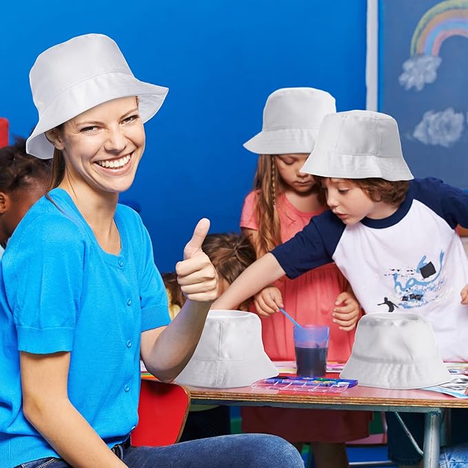 DIY Kid Bucket Hat White Creative Painting Blank Cap Bulk Cotton Polyester Sun - Image 5
