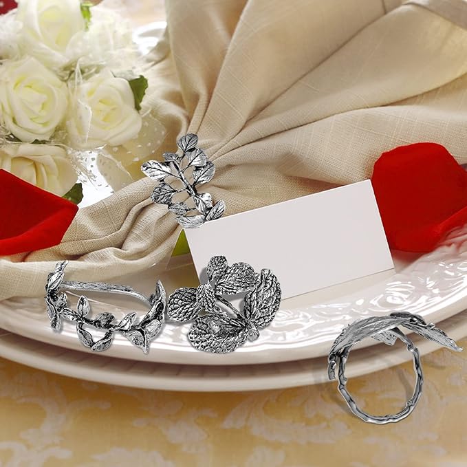 Cunhill 8 Pieces Herb Napkin Rings Set Vintage Leaf Napkin Holders Rings Glossy - Image 6