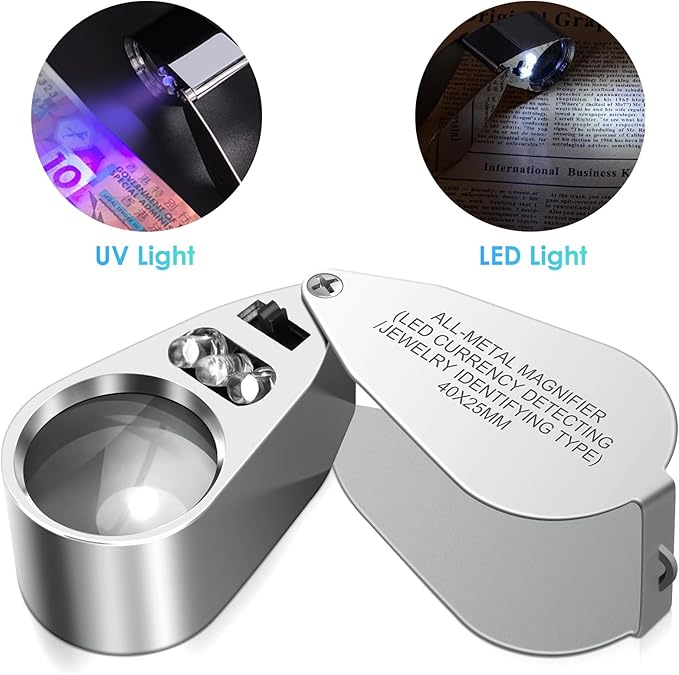 Leffis 40X Jewelers Loupe Magnifier Magnifying Glasses, LED/UV Illuminated - Image 2