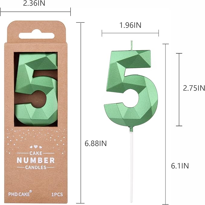 PHD CAKE 2.76 Inch Crystal Green 5 Number Cake Candle, Numeral Birthday Candles - Image 5