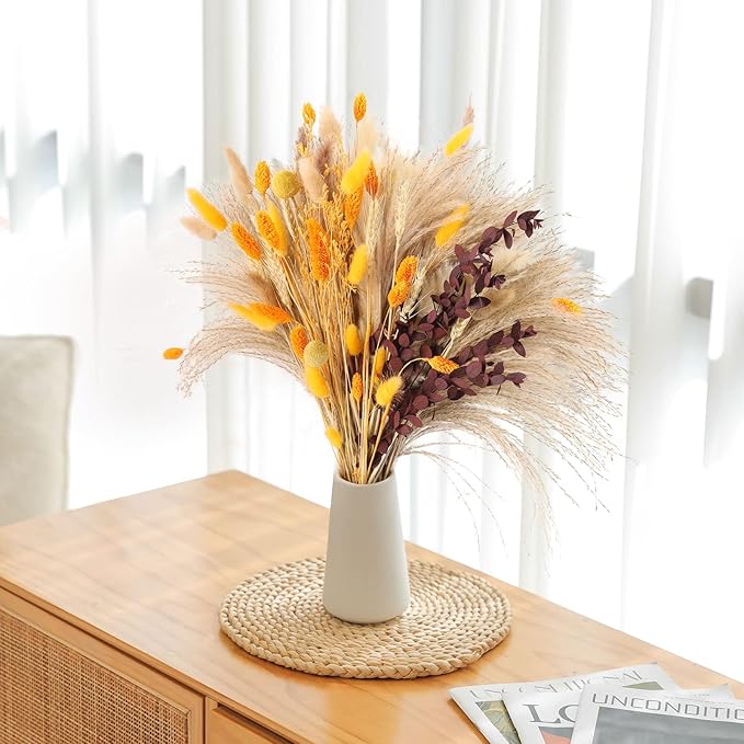 Fall Home Decor 104Pcs Orange Pampas Grass Autumn Dried Flowers Decorations - Image 9