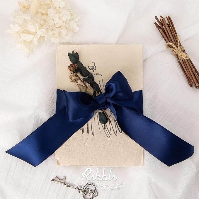 Ribbli Navy Double Faced Satin Ribbon, 2” x Continuous 10 Yards, Use - Image 2