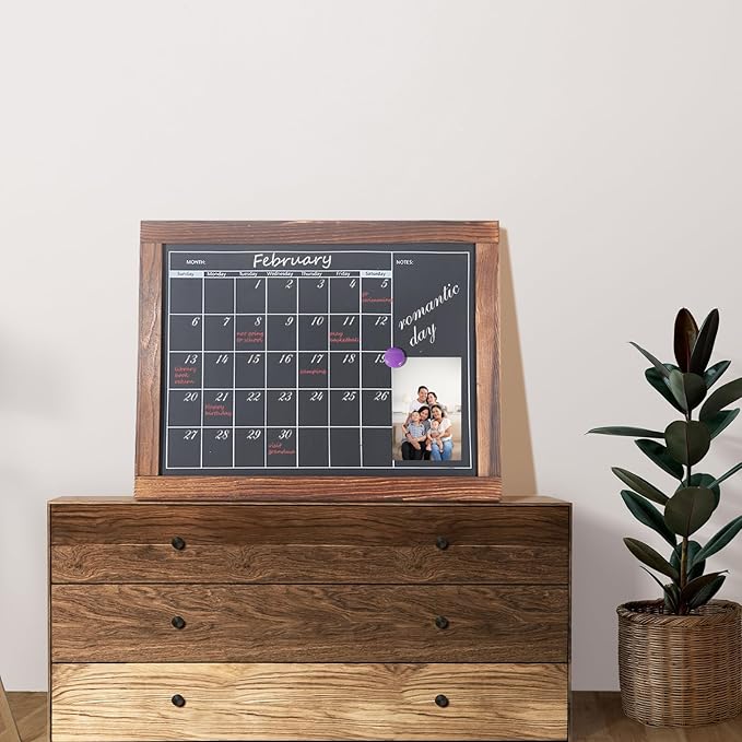 Magnetic Chalkboard Calendar for Wall Monthly Planner Board Wite Wood Frame - Image 7